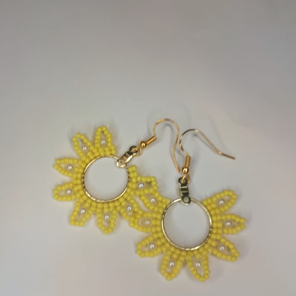 Yellow Beaded Flower Earrings